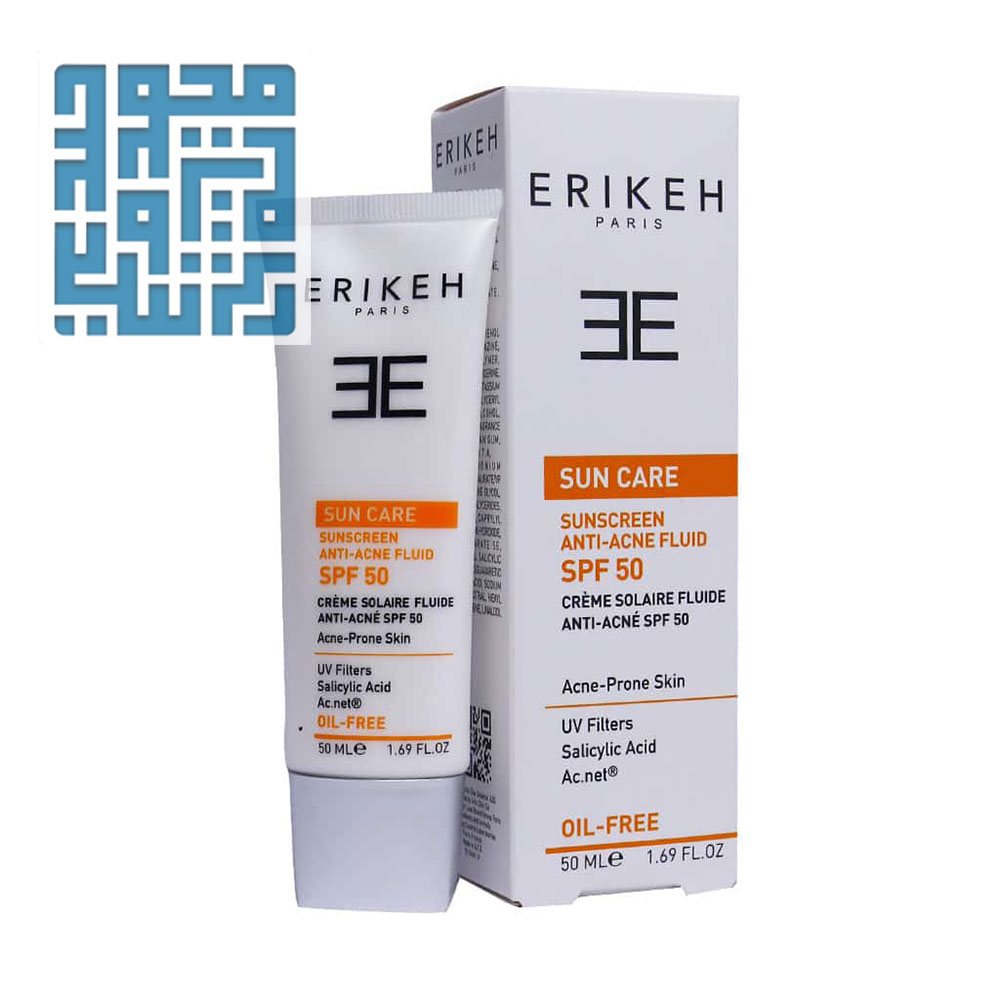 5erikeh-spf50-sunscreen-anti-acne-fluid:www.darochi.com فلوئید ضد آفتاب و ضد جوش SPF50 اریکه 50 میلی لیتر بی رنگ